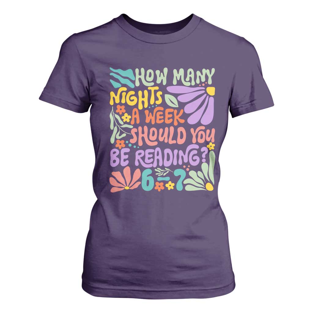 How Many Nights Should You Be Reading 6 7 T Shirt For Women Retro Funny 67 Six Seven Meme Book Lover TS02 Purple Print Your Wear