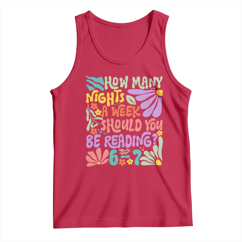 How Many Nights Should You Be Reading 6 7 Tank Top Retro Funny 67 Six Seven Meme Book Lover TS02 Red Print Your Wear