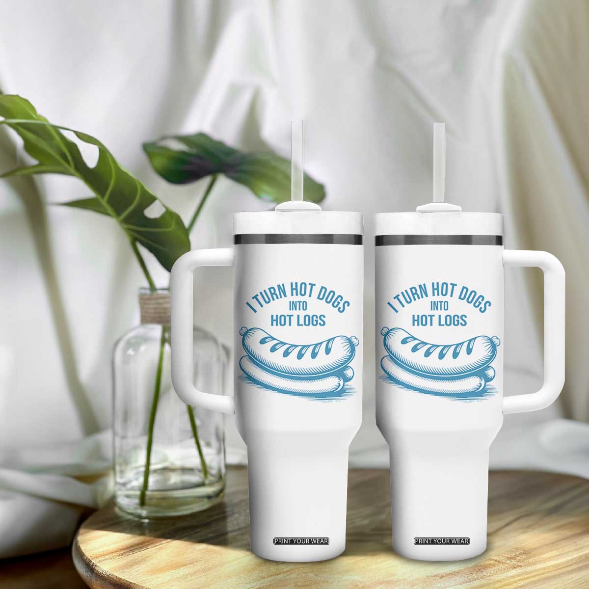 I Turn Hot Dogs Into Hot Logs Tumbler With Handle Funny Food Pun for BBQ Bros Toilet Humor Kings TS02 Print Your Wear