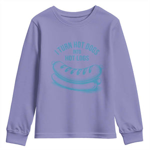 I Turn Hot Dogs Into Hot Logs Youth Sweatshirt Funny Food Pun for BBQ Bros Toilet Humor Kings TS02 Violet Print Your Wear