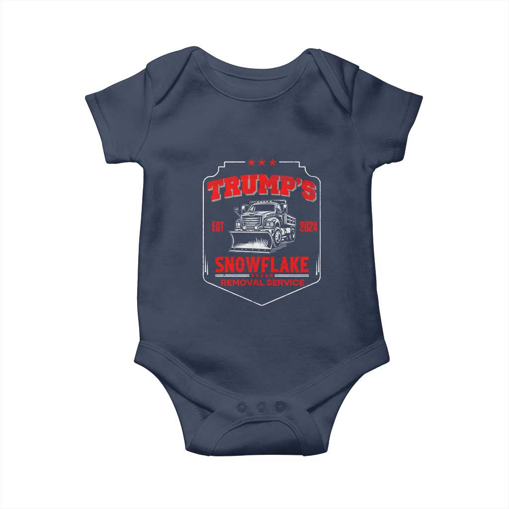 Funny Trump 2024 Baby Onesie Snowflake Removal Service Humorous Sarcasm TS02 Navy Print Your Wear