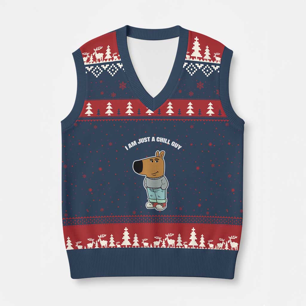 I Am Just A Chill Guy V-Neck Knit Sweater Vest Funny My New Character TS02 Navy Red Print Your Wear