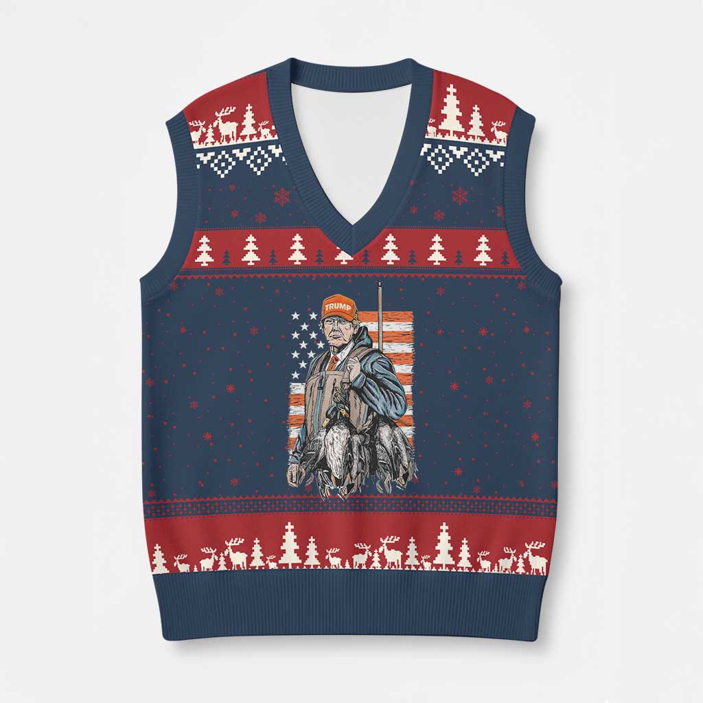 Trump Camo Duck Hunting V-Neck Knit Sweater Vest Hello Hunting Season US Flag TS02 Navy Red Print Your Wear
