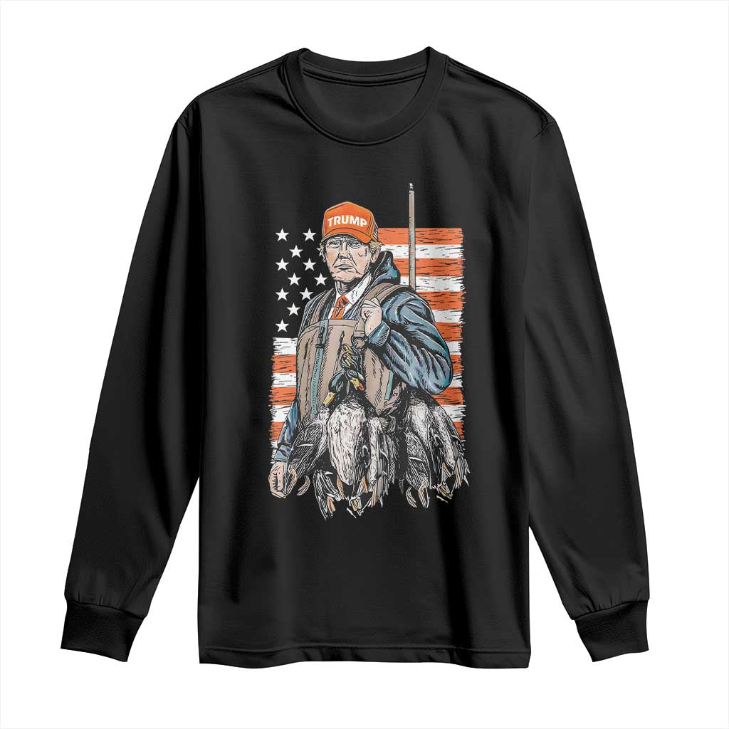 Trump Camo Duck Hunting Long Sleeve Shirt Hello Hunting Season US Flag TS02 Black Print Your Wear