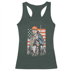 Trump Camo Duck Hunting Racerback Tank Top Hello Hunting Season US Flag TS02 Dark Forest Green Print Your Wear
