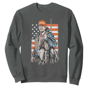 Trump Camo Duck Hunting Sweatshirt Hello Hunting Season US Flag TS02 Dark Heather Print Your Wear
