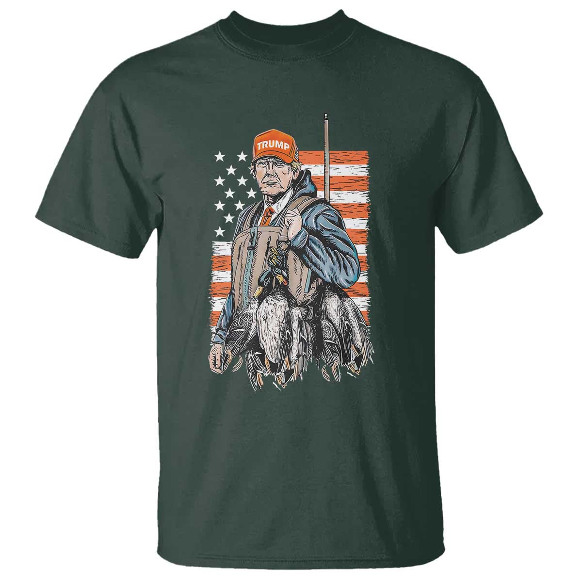 Trump Camo Duck Hunting T Shirt Hello Hunting Season US Flag TS02 Dark Forest Green Print Your Wear