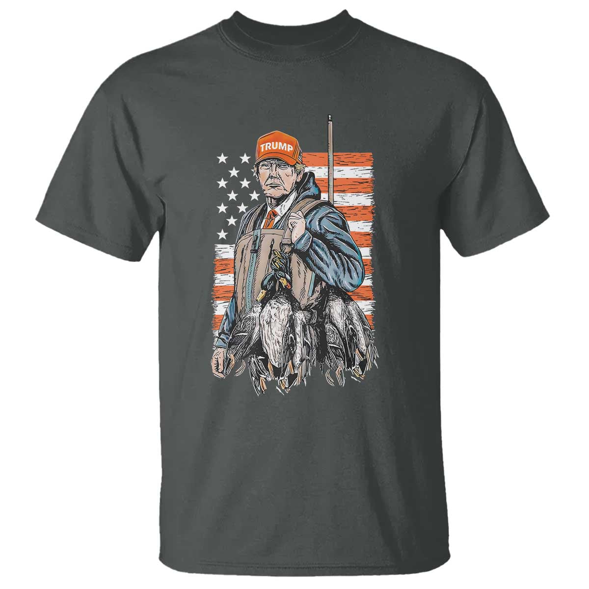 Trump Camo Duck Hunting T Shirt Hello Hunting Season US Flag TS02 Dark Heather Print Your Wear