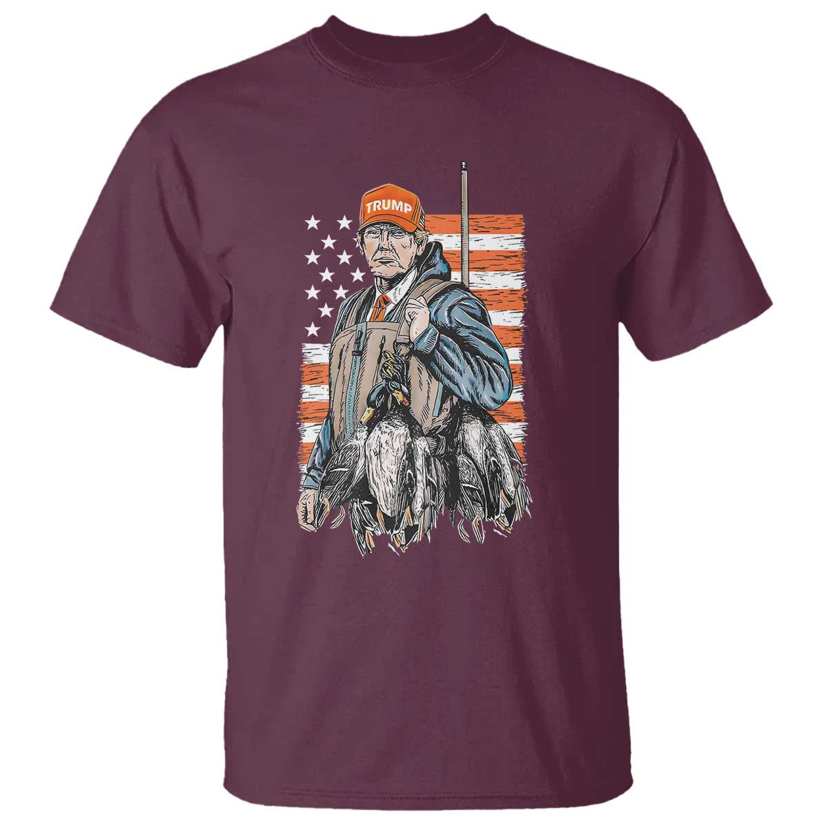 Trump Camo Duck Hunting T Shirt Hello Hunting Season US Flag TS02 Maroon Print Your Wear