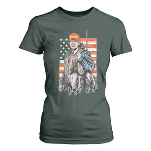 Trump Camo Duck Hunting T Shirt For Women Hello Hunting Season US Flag TS02 Dark Forest Green Print Your Wear