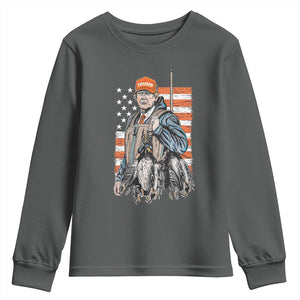 Trump Camo Duck Hunting Youth Sweatshirt Hello Hunting Season US Flag TS02 Dark Heather Print Your Wear