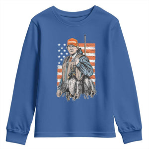 Trump Camo Duck Hunting Youth Sweatshirt Hello Hunting Season US Flag TS02 Royal Blue Print Your Wear