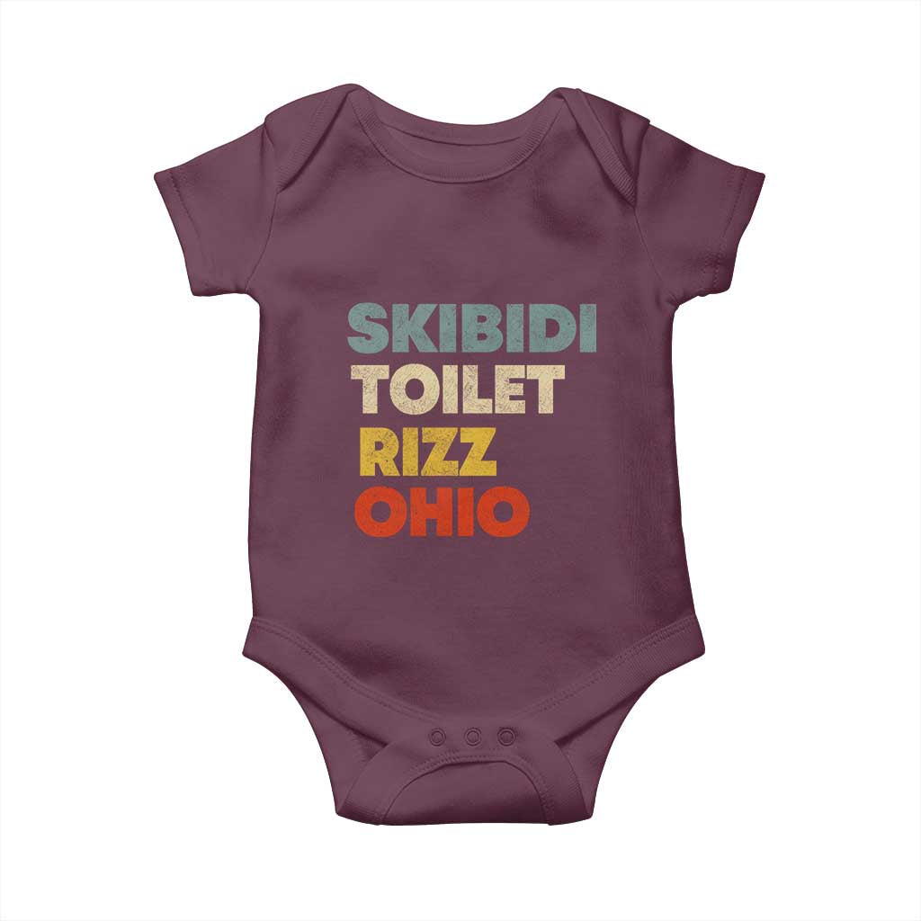Skibidi Toilet Rizz Ohio Baby Onesie Funny Gen Alpha Slang Rizzler Game TS02 Maroon Print Your Wear