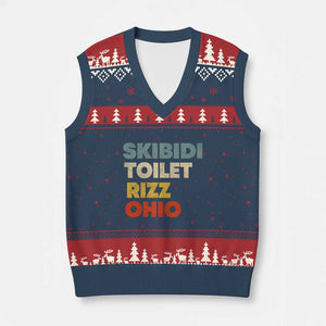 Skibidi Toilet Rizz Ohio V-Neck Knit Sweater Vest Funny Gen Alpha Slang Rizzler Game TS02 Navy Red Print Your Wear