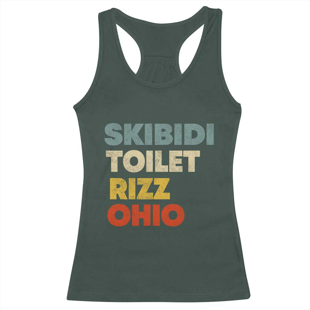 Skibidi Toilet Rizz Ohio Racerback Tank Top Funny Gen Alpha Slang Rizzler Game TS02 Dark Forest Green Print Your Wear