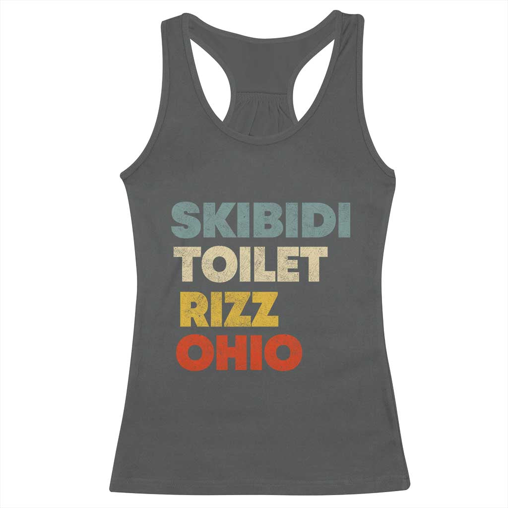 Skibidi Toilet Rizz Ohio Racerback Tank Top Funny Gen Alpha Slang Rizzler Game TS02 Dark Heather Print Your Wear