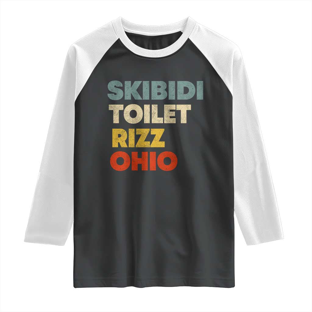 Skibidi Toilet Rizz Ohio Raglan Shirt Funny Gen Alpha Slang Rizzler Game TS02 Black White Print Your Wear