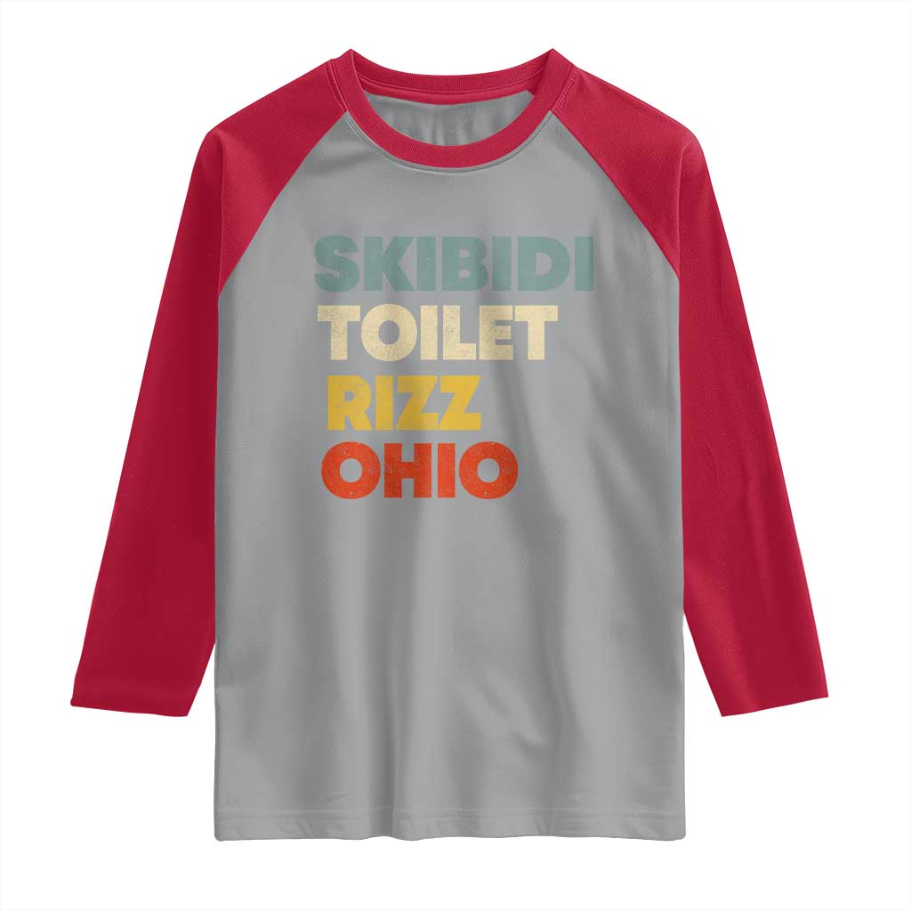 Skibidi Toilet Rizz Ohio Raglan Shirt Funny Gen Alpha Slang Rizzler Game TS02 Sport Gray Red Print Your Wear
