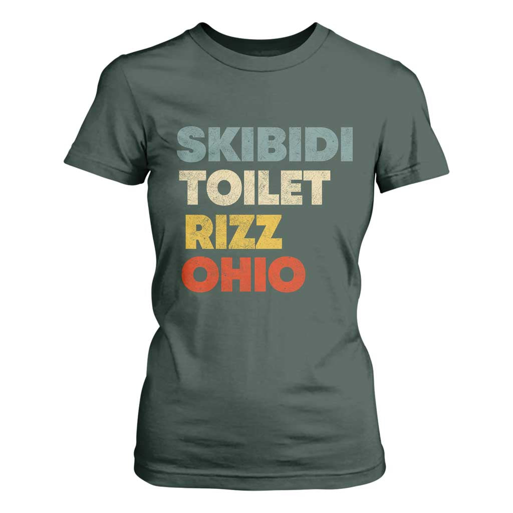 Skibidi Toilet Rizz Ohio T Shirt For Women Funny Gen Alpha Slang Rizzler Game TS02 Dark Forest Green Print Your Wear