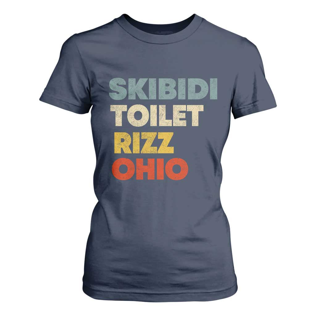 Skibidi Toilet Rizz Ohio T Shirt For Women Funny Gen Alpha Slang Rizzler Game TS02 Navy Print Your Wear