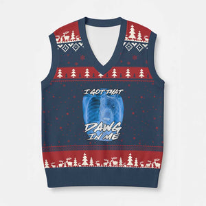 I Got That Dawg In Me V-Neck Knit Sweater Vest Funny Pitbull Xray Ironic Meme Viral Quote TS02 Navy Red Print Your Wear