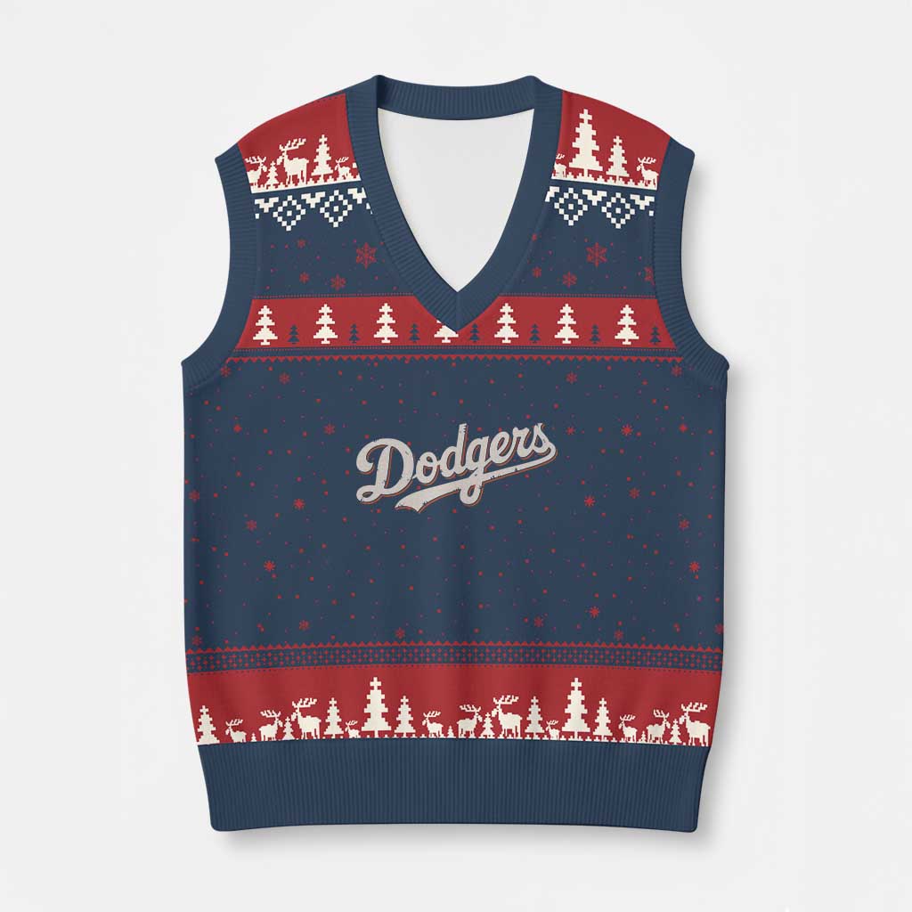 Vintage Retro Dodgers Name V-Neck Knit Sweater Vest Throwback Classic Style TS02 Navy Red Print Your Wear