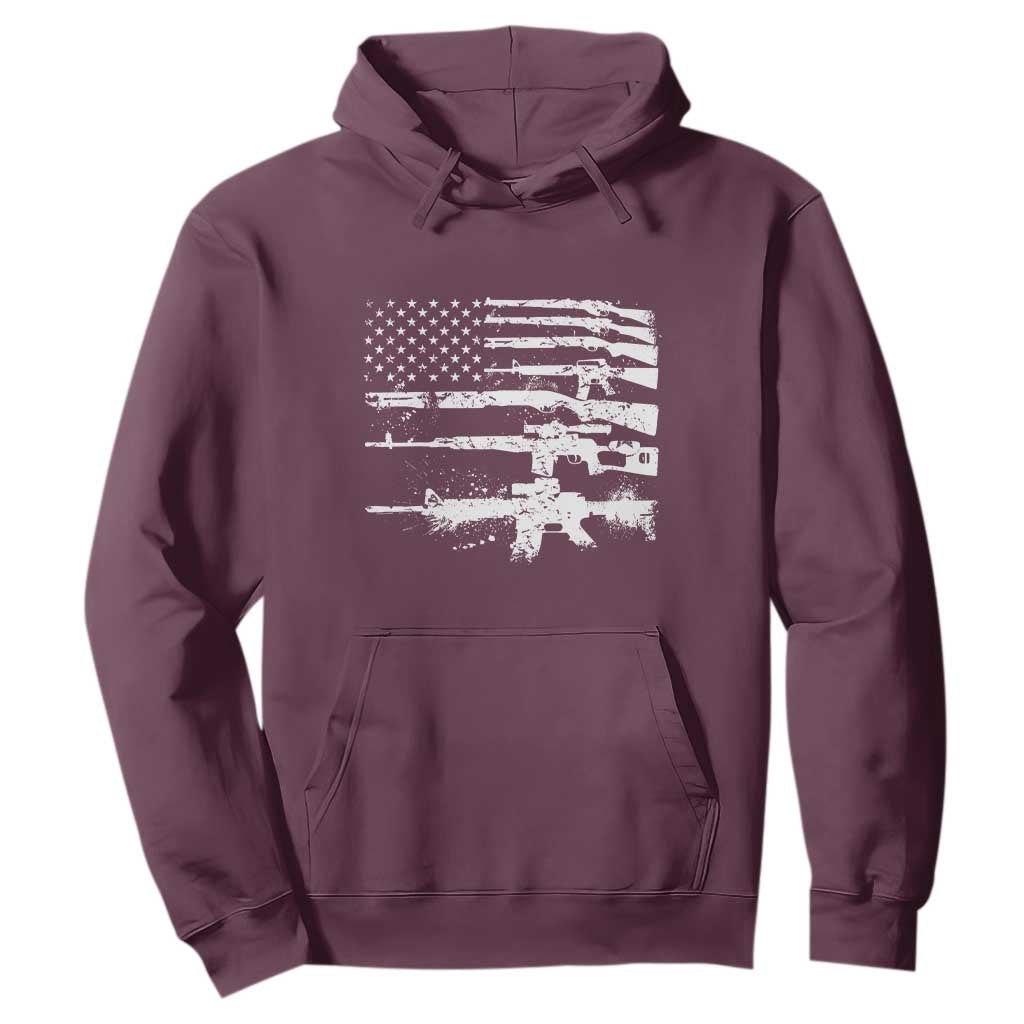 Machine Guns American Flag Hoodie For Gun Owner Lover 2A Retro Vintage TS02 Maroon Print Your Wear
