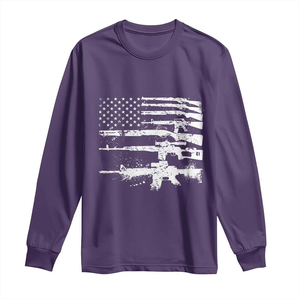 Machine Guns American Flag Long Sleeve Shirt For Gun Owner Lover 2A Retro Vintage TS02 Purple Print Your Wear