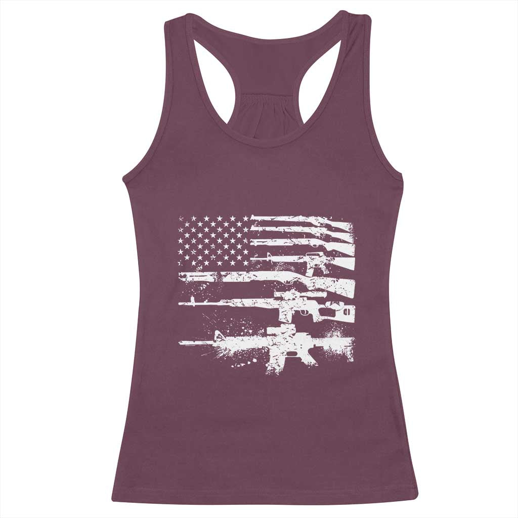 Machine Guns American Flag Racerback Tank Top For Gun Owner Lover 2A Retro Vintage TS02 Maroon Print Your Wear