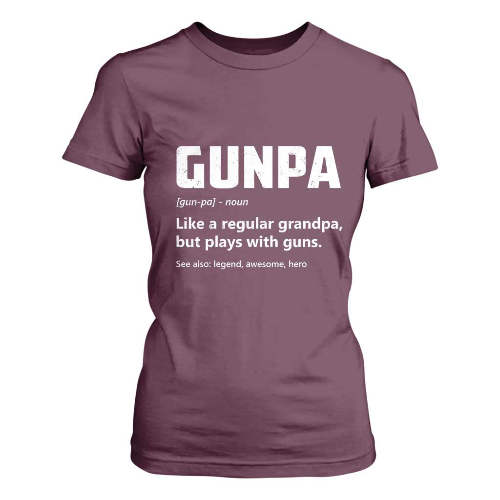 Cool Gun Grandpa Enthusiast T Shirt For Women Funny Gunpa Definition Like A Regular Grandpa But Plays With Guns TS02 Maroon Print Your Wear