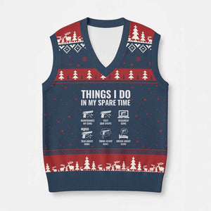 Funny Gun Lover V-Neck Knit Sweater Vest Things I Do In My Spare Time Guns Owner Enthusiast TS02 Navy Red Print Your Wear