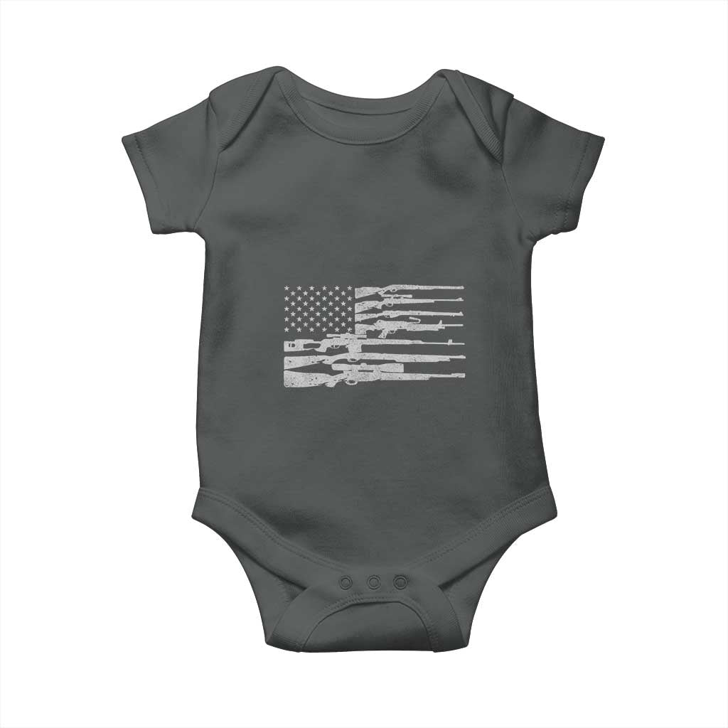 American Flag Rifle Firearm Baby Onesie Machine Guns 2A TS02 Dark Heather Print Your Wear