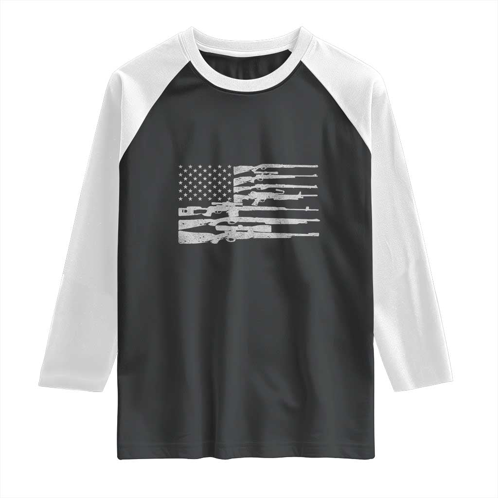 American Flag Rifle Firearm Raglan Shirt Machine Guns 2A TS02 Black White Print Your Wear