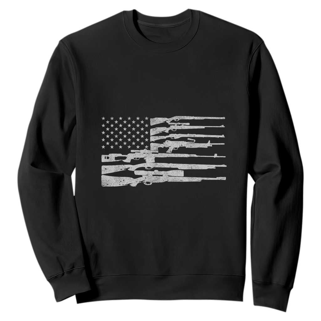 American Flag Rifle Firearm Sweatshirt Machine Guns 2A TS02 Black Print Your Wear