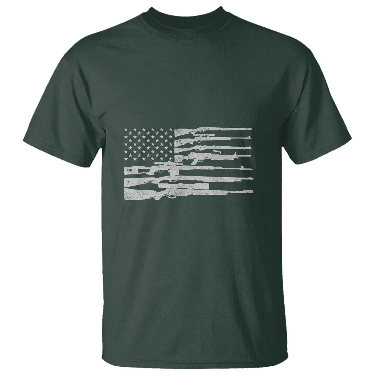 American Flag Rifle Firearm T Shirt Machine Guns 2A TS02 Dark Forest Green Print Your Wear
