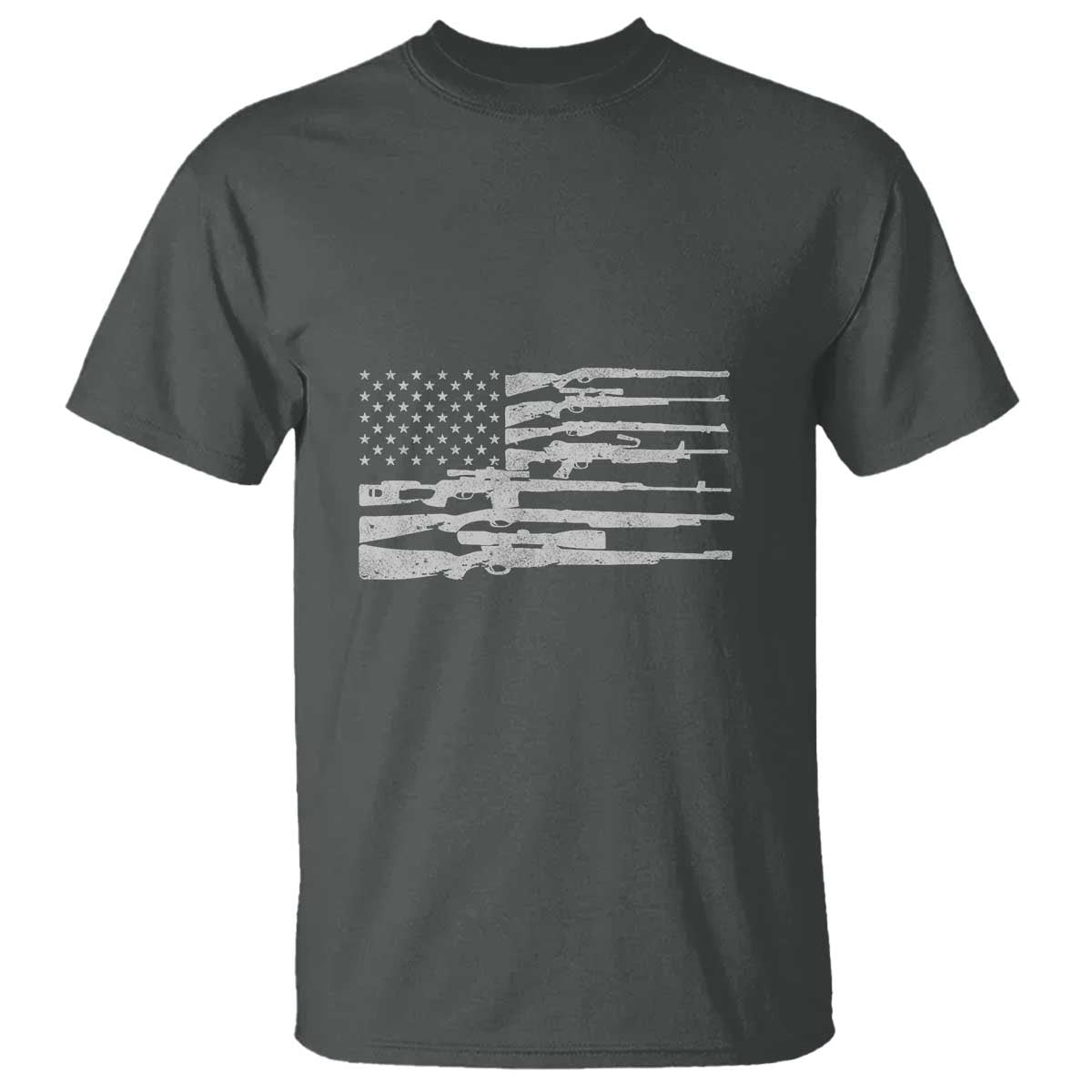 American Flag Rifle Firearm T Shirt Machine Guns 2A TS02 Dark Heather Print Your Wear