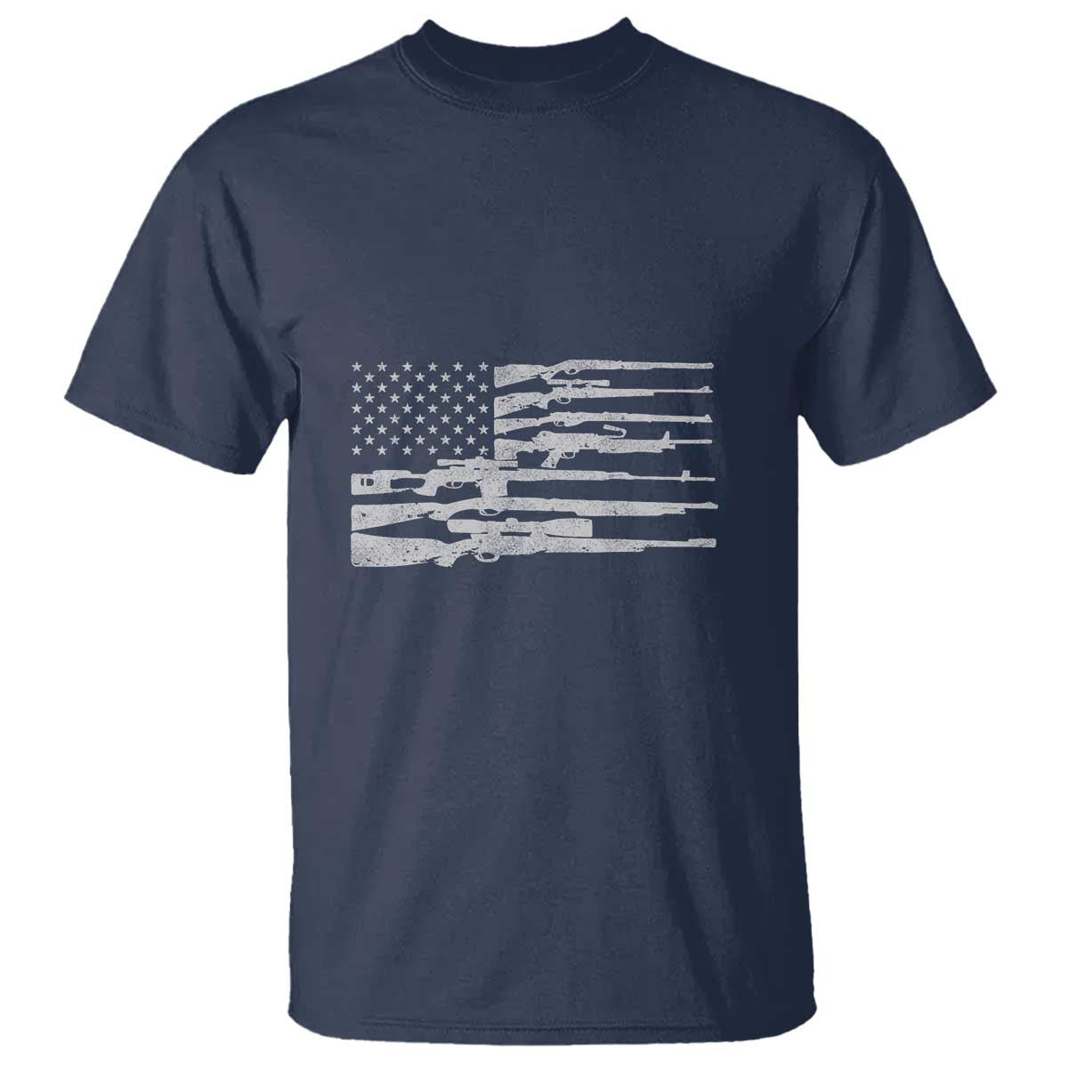 American Flag Rifle Firearm T Shirt Machine Guns 2A TS02 Navy Print Your Wear