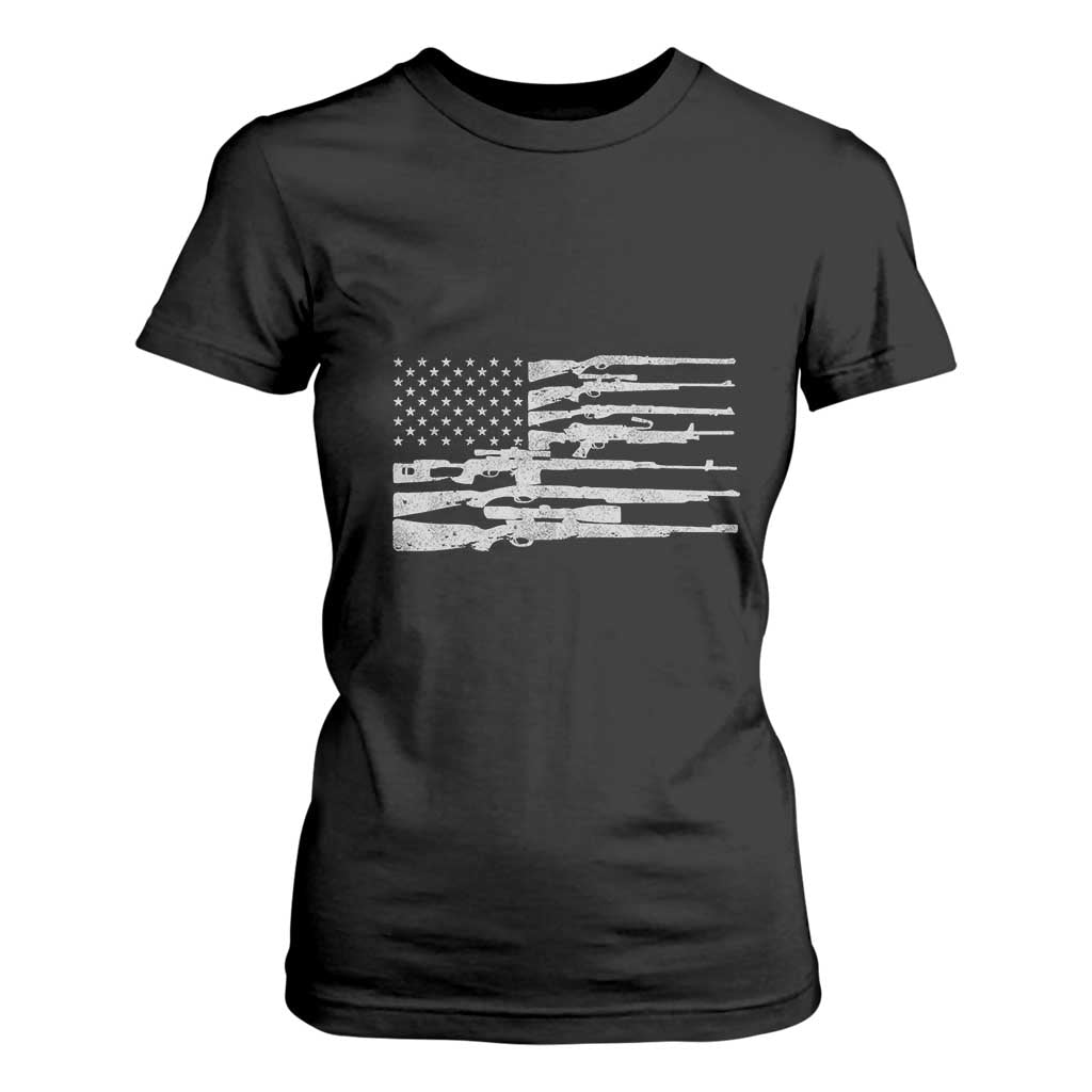 American Flag Rifle Firearm T Shirt For Women Machine Guns 2A TS02 Black Print Your Wear