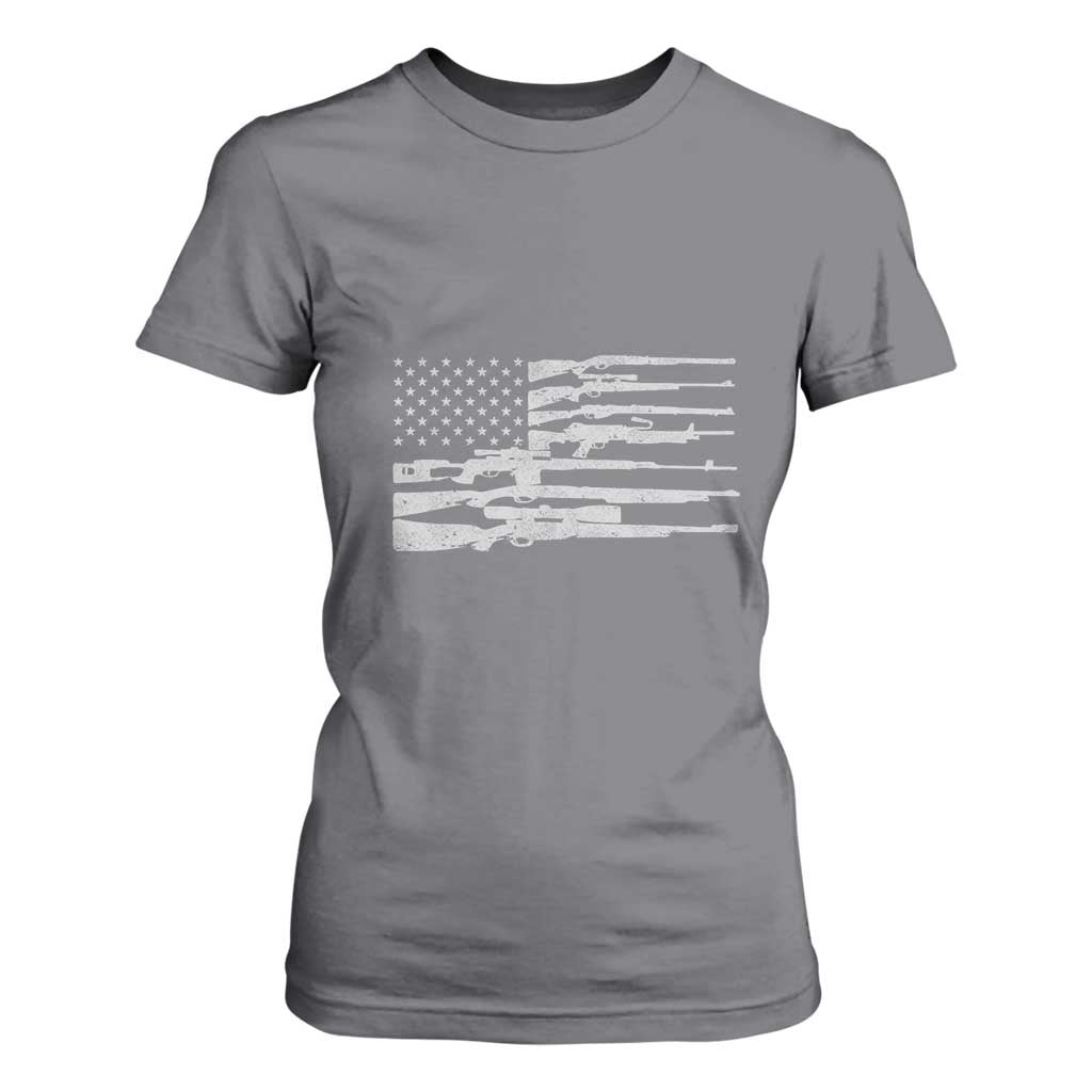 American Flag Rifle Firearm T Shirt For Women Machine Guns 2A TS02 Charcoal Print Your Wear
