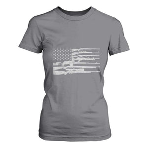 American Flag Rifle Firearm T Shirt For Women Machine Guns 2A TS02 Charcoal Print Your Wear