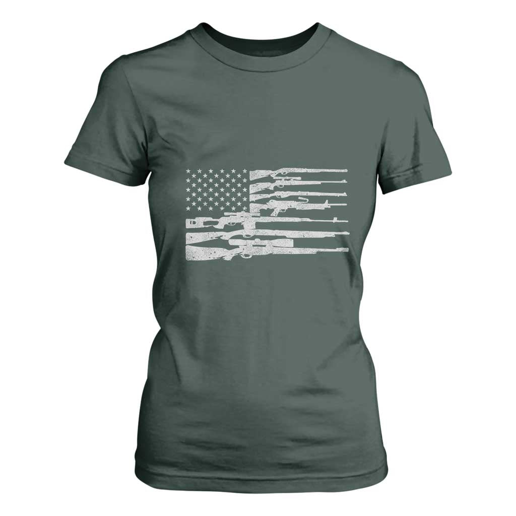 American Flag Rifle Firearm T Shirt For Women Machine Guns 2A TS02 Dark Forest Green Print Your Wear