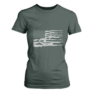 American Flag Rifle Firearm T Shirt For Women Machine Guns 2A TS02 Dark Forest Green Print Your Wear