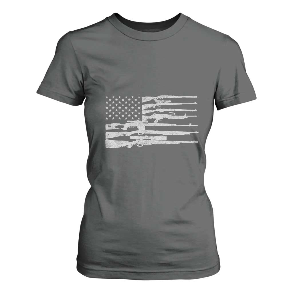 American Flag Rifle Firearm T Shirt For Women Machine Guns 2A TS02 Dark Heather Print Your Wear