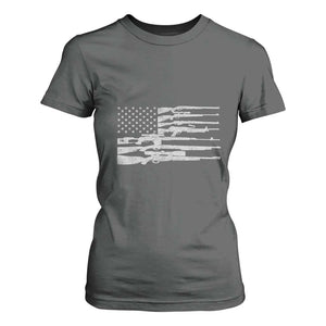 American Flag Rifle Firearm T Shirt For Women Machine Guns 2A TS02 Dark Heather Print Your Wear