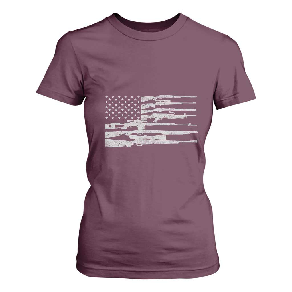 American Flag Rifle Firearm T Shirt For Women Machine Guns 2A TS02 Maroon Print Your Wear