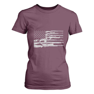 American Flag Rifle Firearm T Shirt For Women Machine Guns 2A TS02 Maroon Print Your Wear