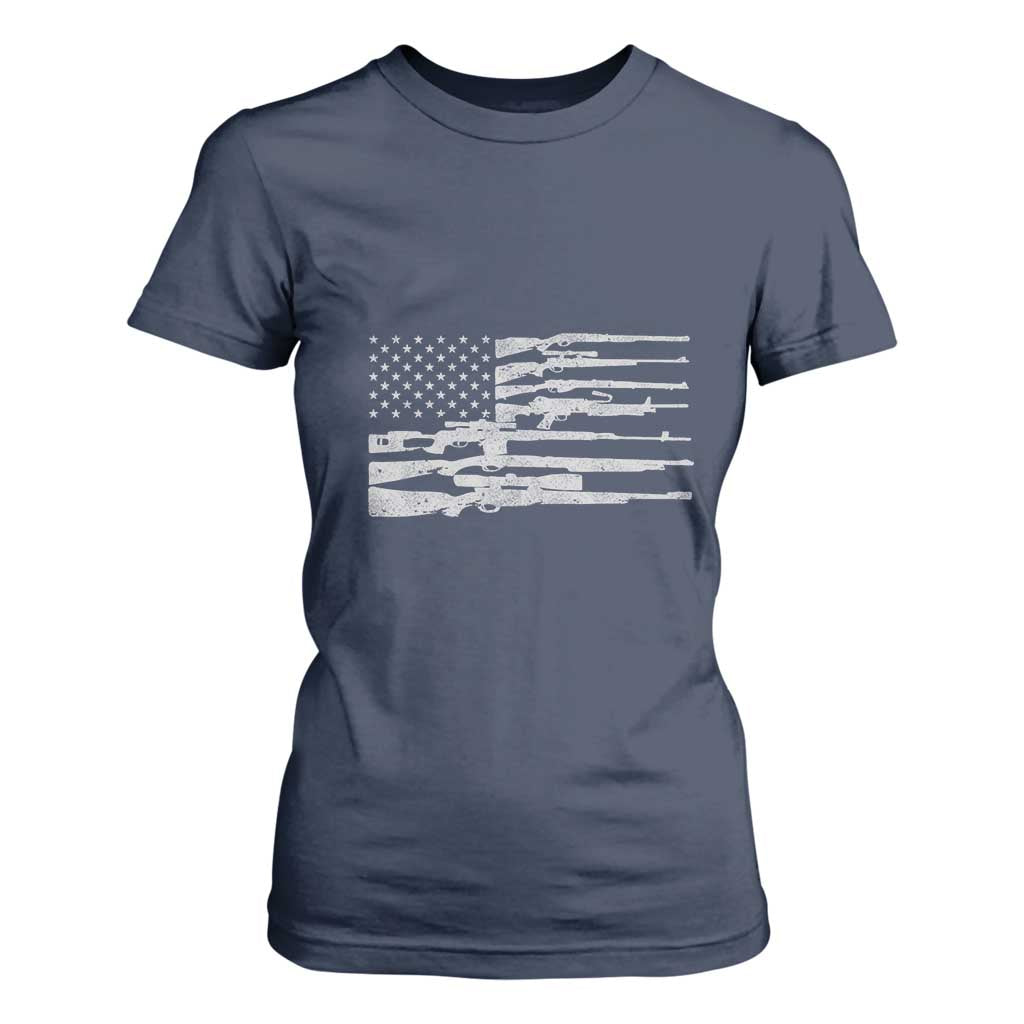 American Flag Rifle Firearm T Shirt For Women Machine Guns 2A TS02 Navy Print Your Wear
