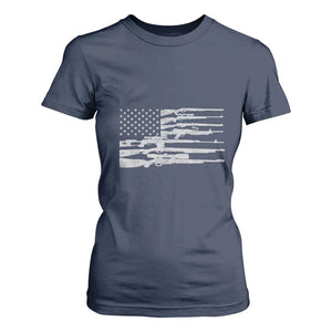 American Flag Rifle Firearm T Shirt For Women Machine Guns 2A TS02 Navy Print Your Wear