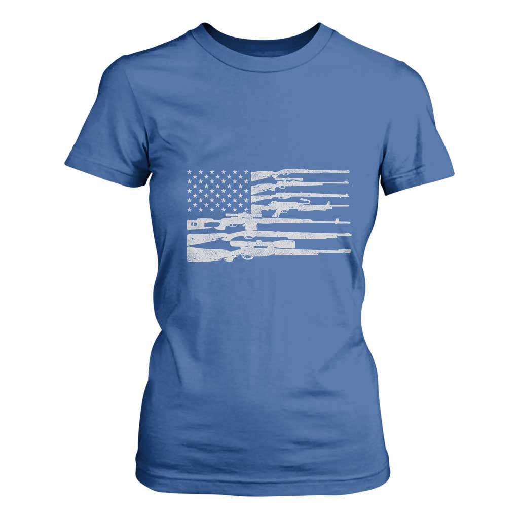American Flag Rifle Firearm T Shirt For Women Machine Guns 2A TS02 Royal Blue Print Your Wear