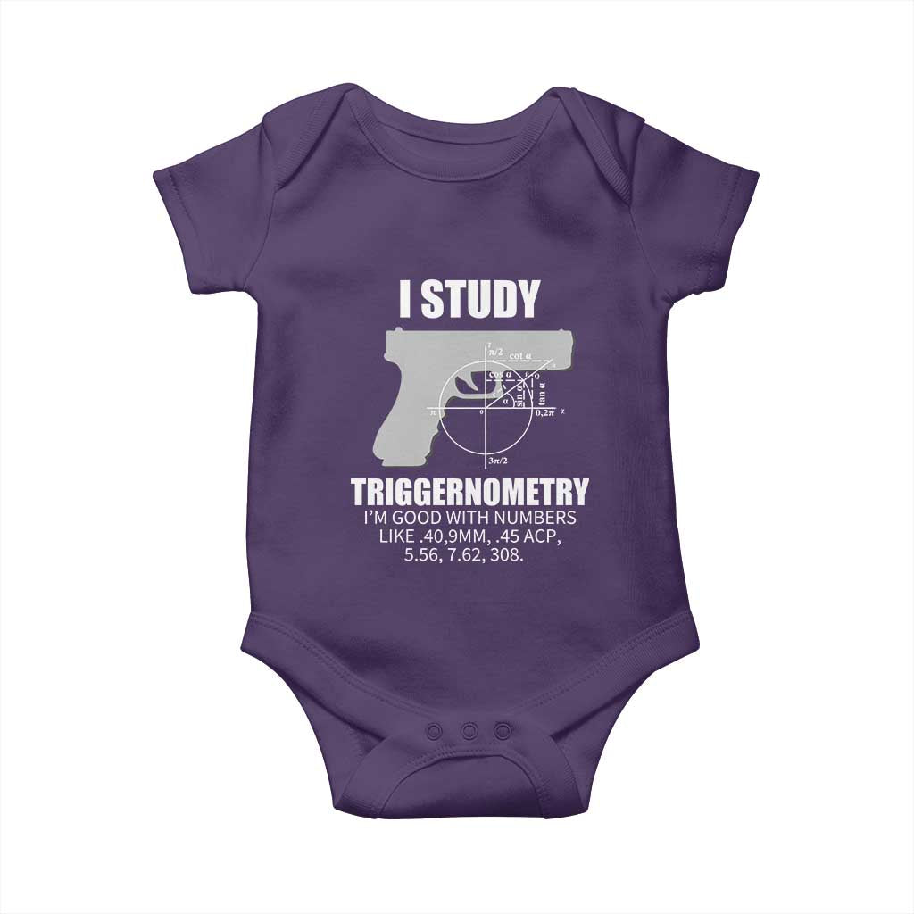 Funny Gun Owner Baby Onesie I Study Triggernometry I'm Good With Numbers 2nd Amendment Rights TS02 Purple Print Your Wear